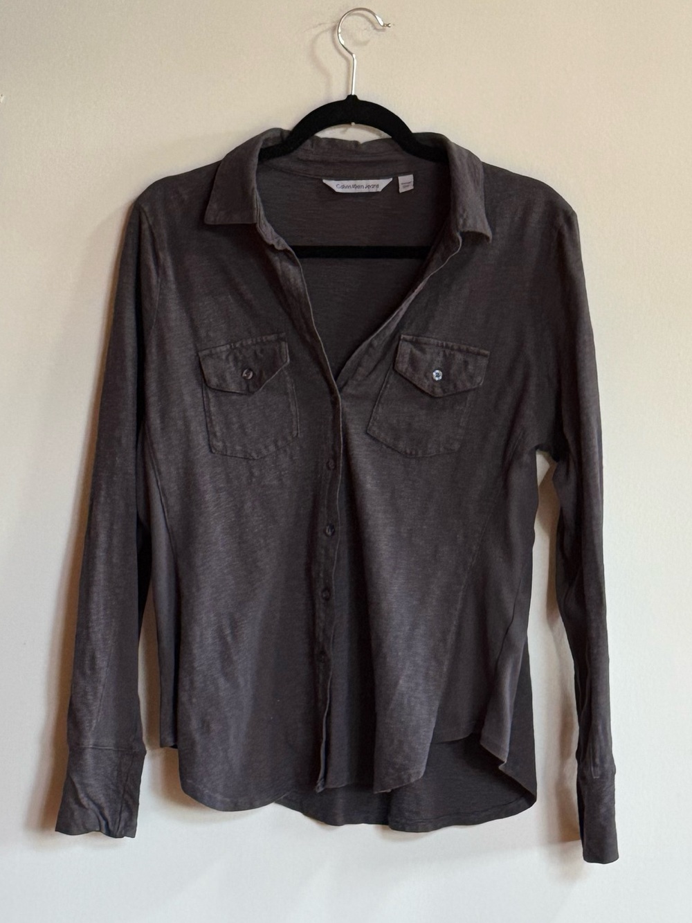 Calvin Klein Jeans Gray Button Down Shirt Utility Pocket Top Size XL